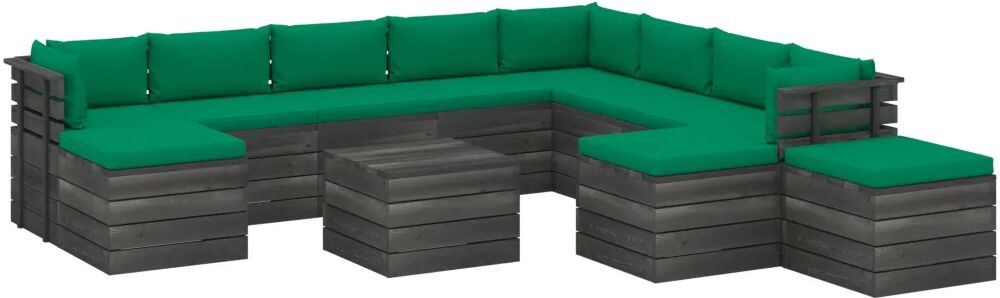 vidaXL 12 pcs conjunto lounge de paletes com almofadões pinho maciço