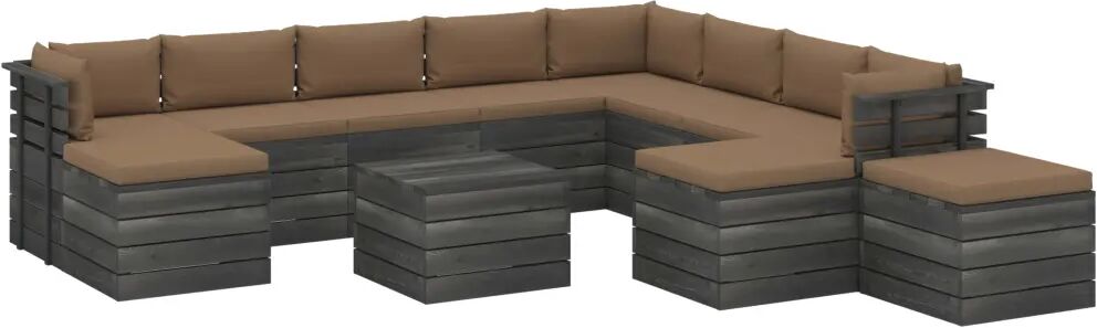 vidaXL 12 pcs conjunto lounge de paletes com almofadões pinho maciço