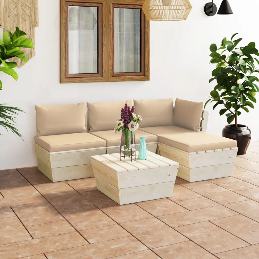 vidaXL 5 pcs conjunto lounge de paletes + almofadões madeira de abeto