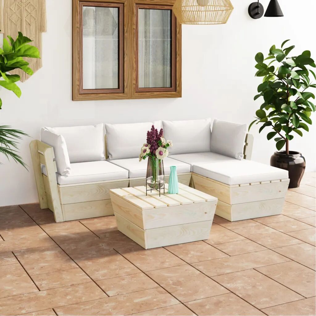 vidaXL 5 pcs conjunto lounge de paletes + almofadões madeira de abeto