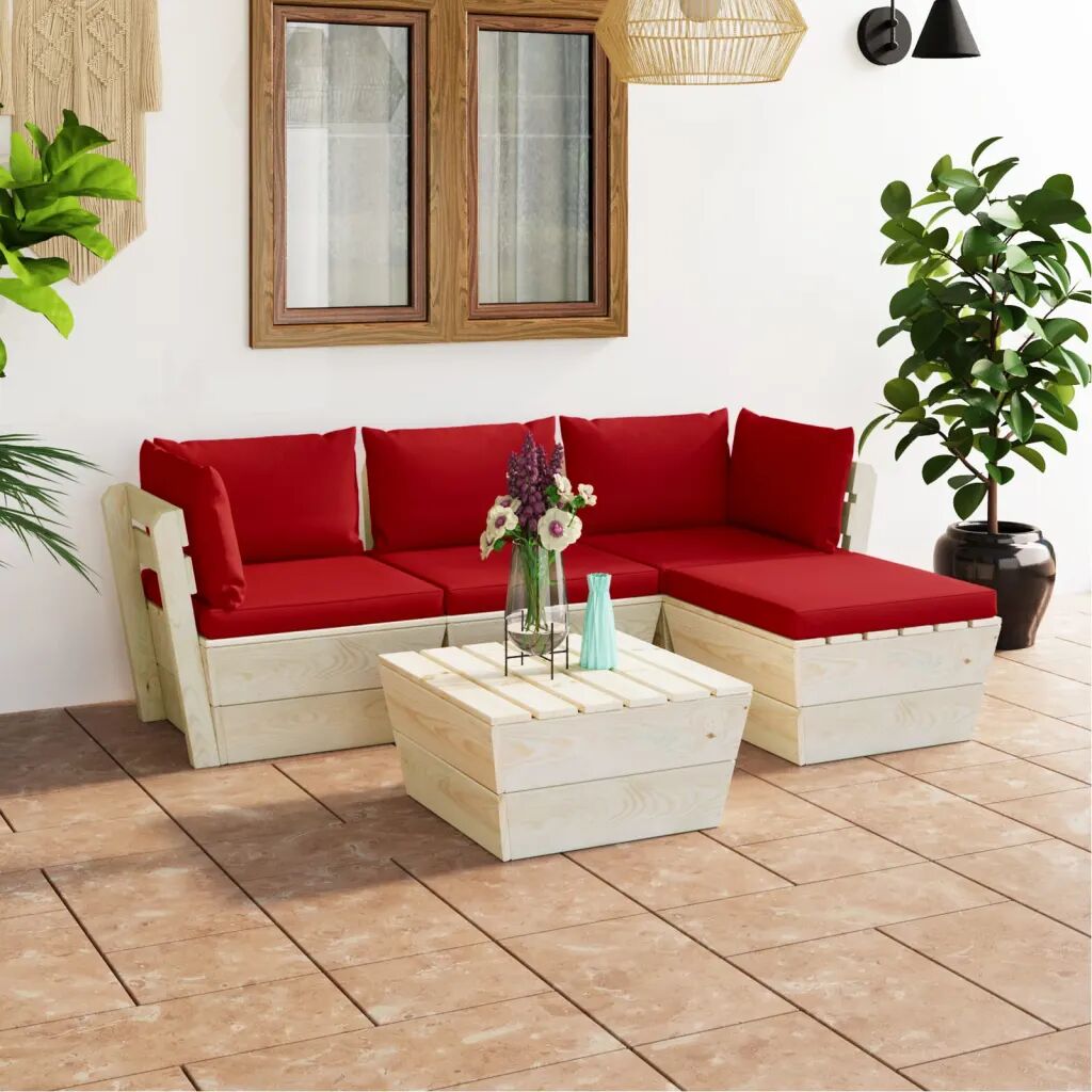 vidaXL 5 pcs conjunto lounge de paletes + almofadões madeira de abeto