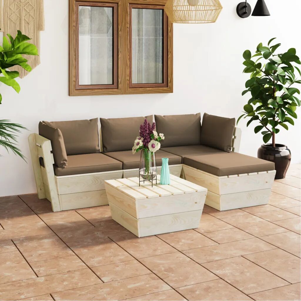 vidaXL 5 pcs conjunto lounge de paletes + almofadões madeira de abeto