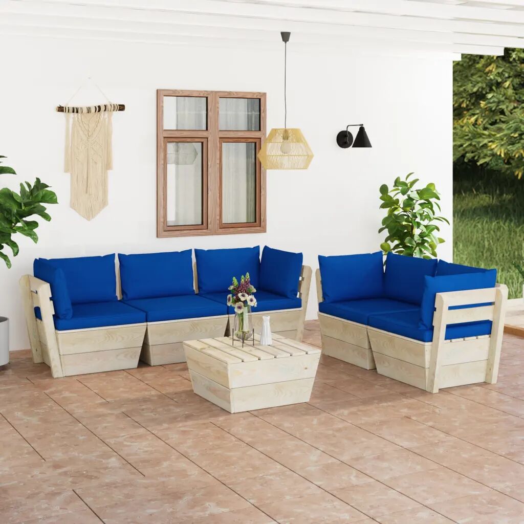 vidaXL 6 pcs conjunto lounge de paletes + almofadões madeira de abeto