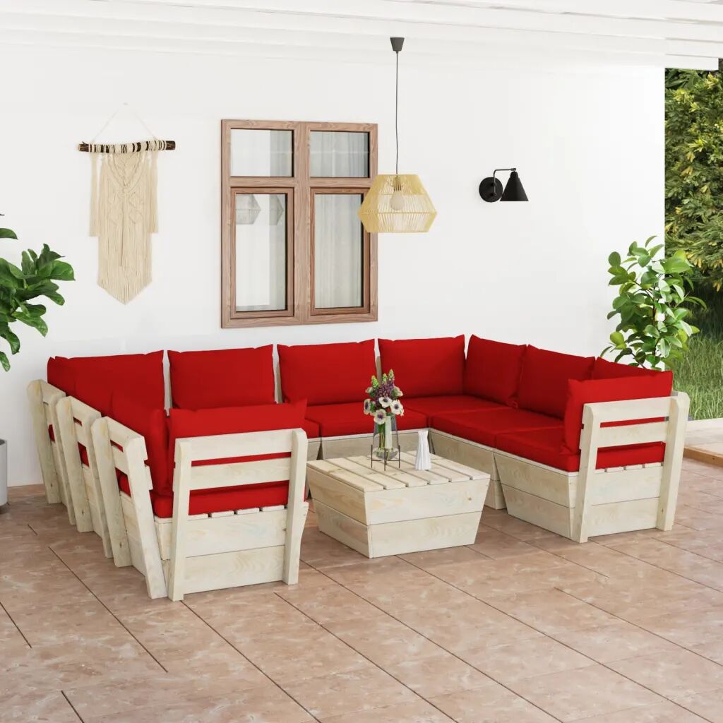 vidaXL 9 pcs conjunto lounge de paletes + almofadões madeira de abeto