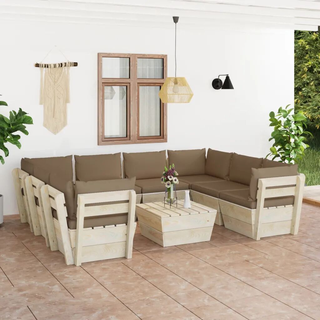 vidaXL 9 pcs conjunto lounge de paletes + almofadões madeira de abeto