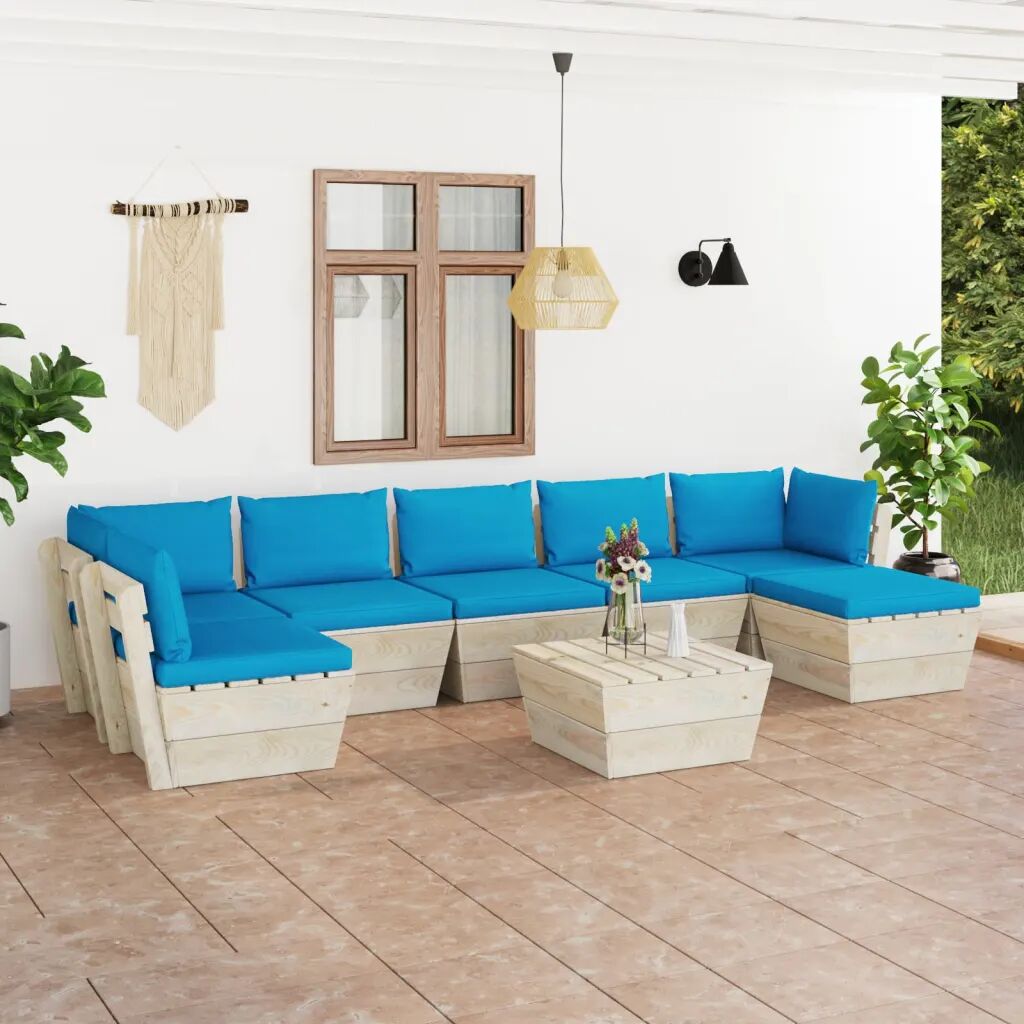 vidaXL 8 pcs conjunto lounge de paletes + almofadões madeira de abeto