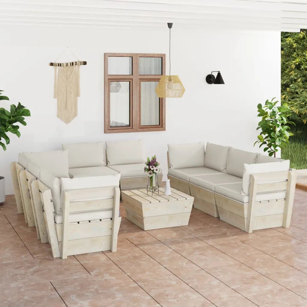 vidaXL 9 pcs conjunto lounge de paletes + almofadões madeira de abeto