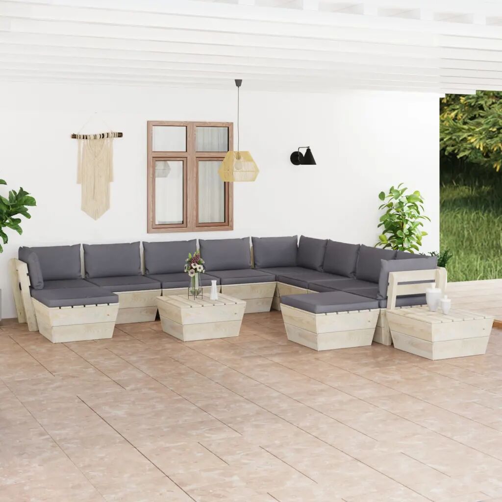 vidaXL 12 pcs conjunto lounge de paletes + almofadões madeira de abeto