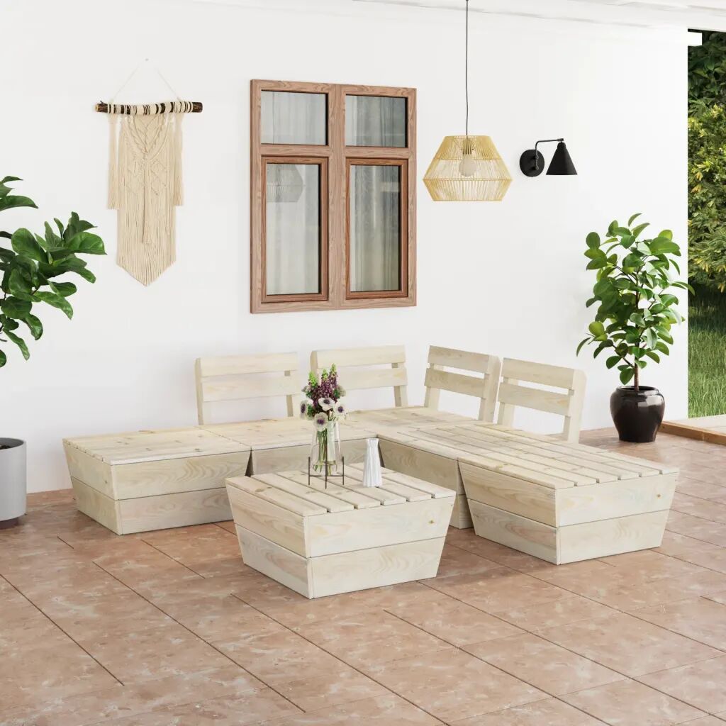 vidaXL 6 pcs conjunto lounge de paletes + almofadões madeira de abeto