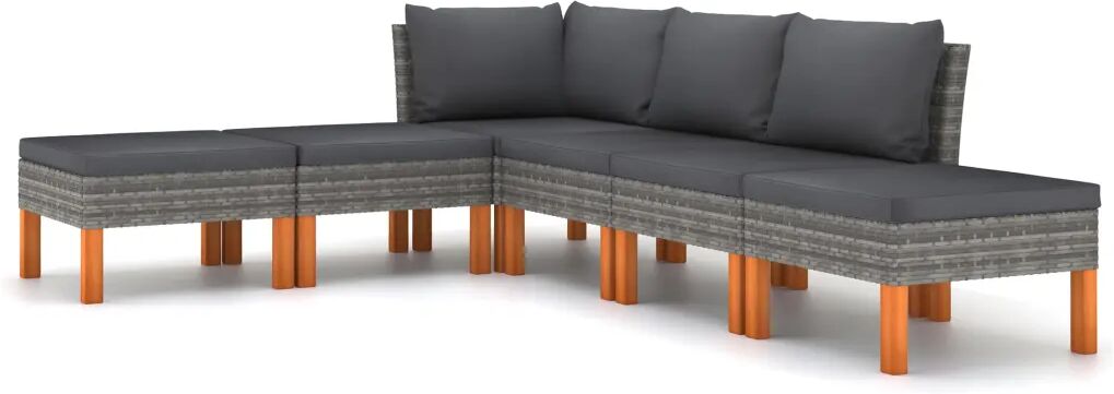 vidaXL 6 pcs conjunto lounge de jardim c/ almofadões vime PE cinzento