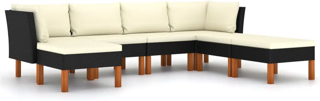 vidaXL 7 pcs conjunto lounge de jardim c/ almofadões vime PE preto