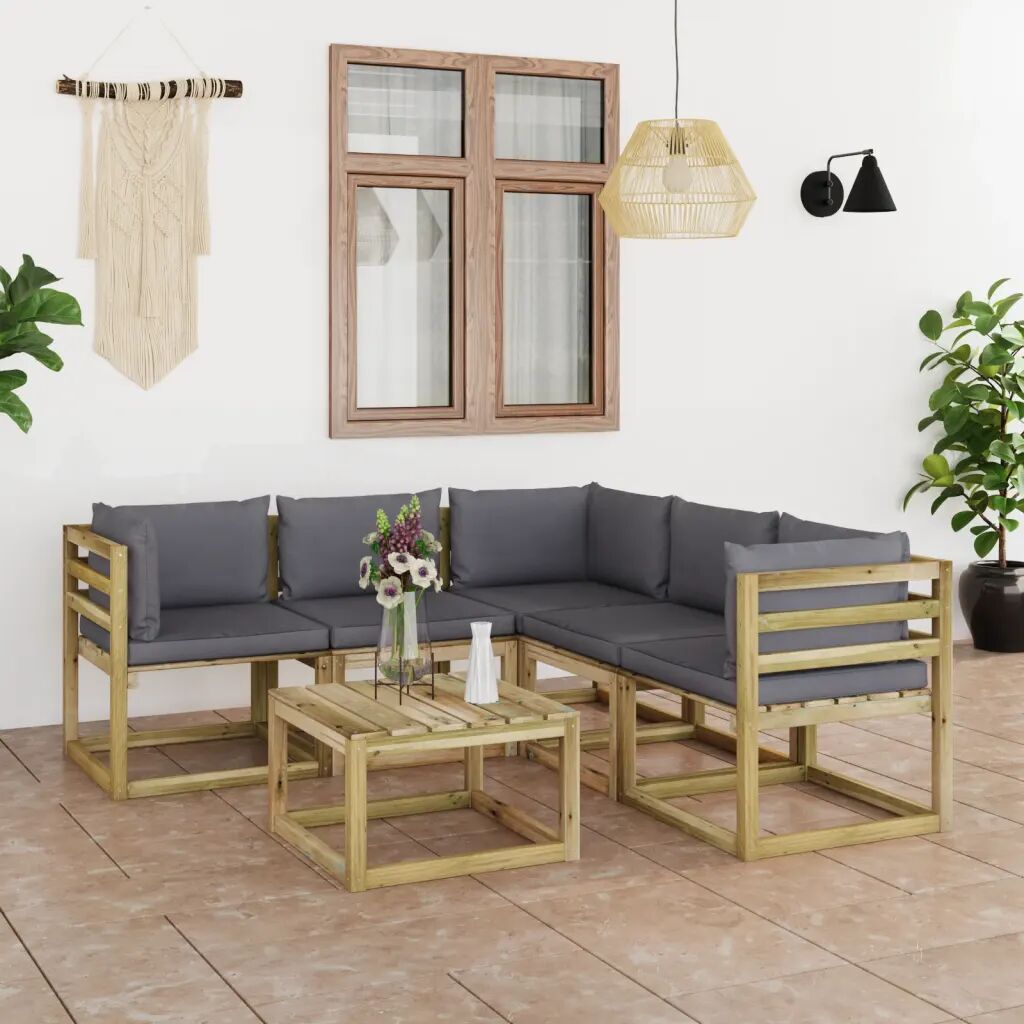 vidaXL 6 pcs conjunto lounge p/ jardim c/ almofadões antracite