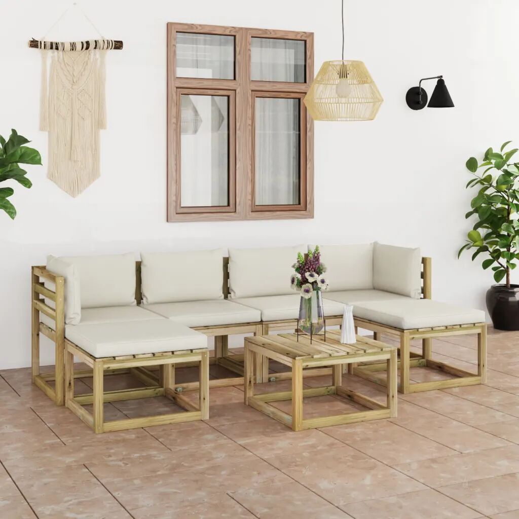 vidaXL 7 pcs conjunto lounge de jardim com almofadões pinho impregnado