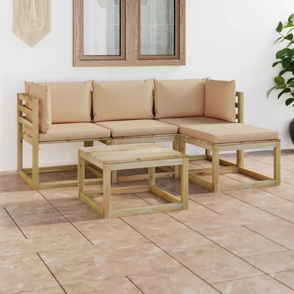 vidaXL 5 pcs conjunto lounge de jardim com almofadões beges