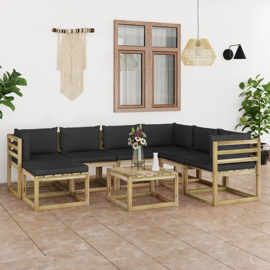 vidaXL 8 pcs conjunto lounge de jardim com almofadões pinho impregnado