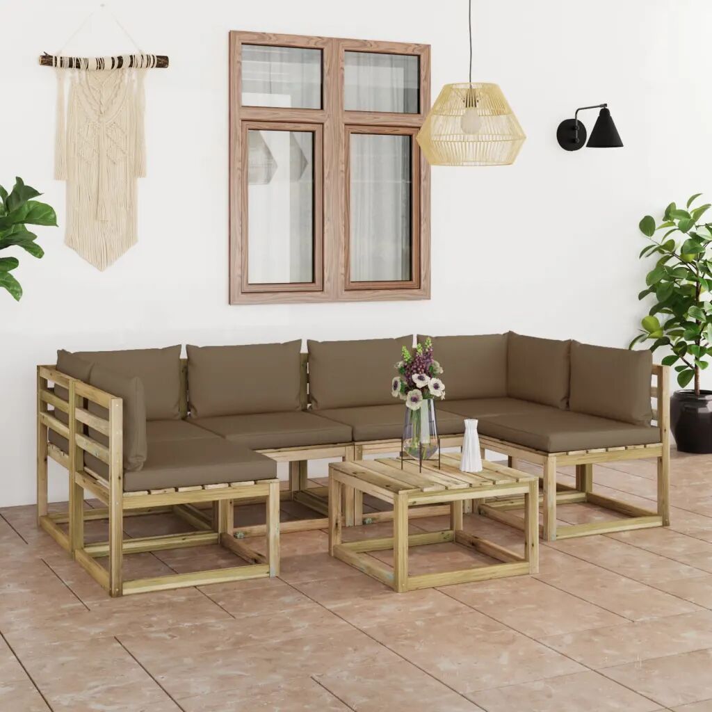 vidaXL 7 pcs conjunto lounge de jardim com almofadões pinho impregnado