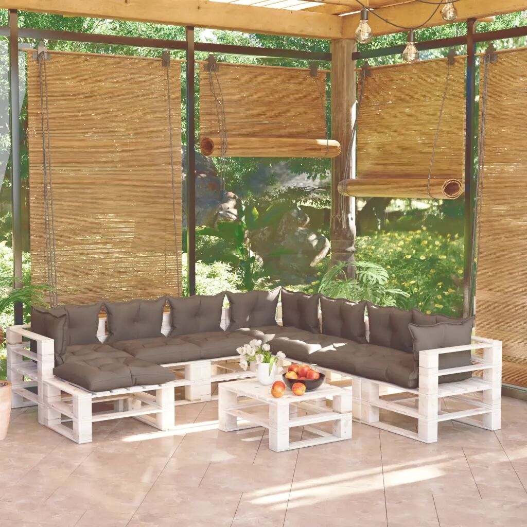 vidaXL 9 pcs conj. lounge de paletes p/ jardim com almofadões pinho