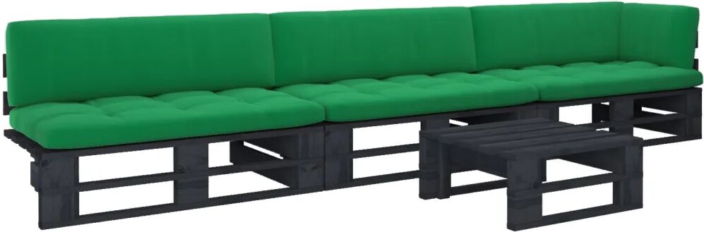 vidaXL 4 pcs conj. lounge paletes c/ almofadões pinho impregnado preto