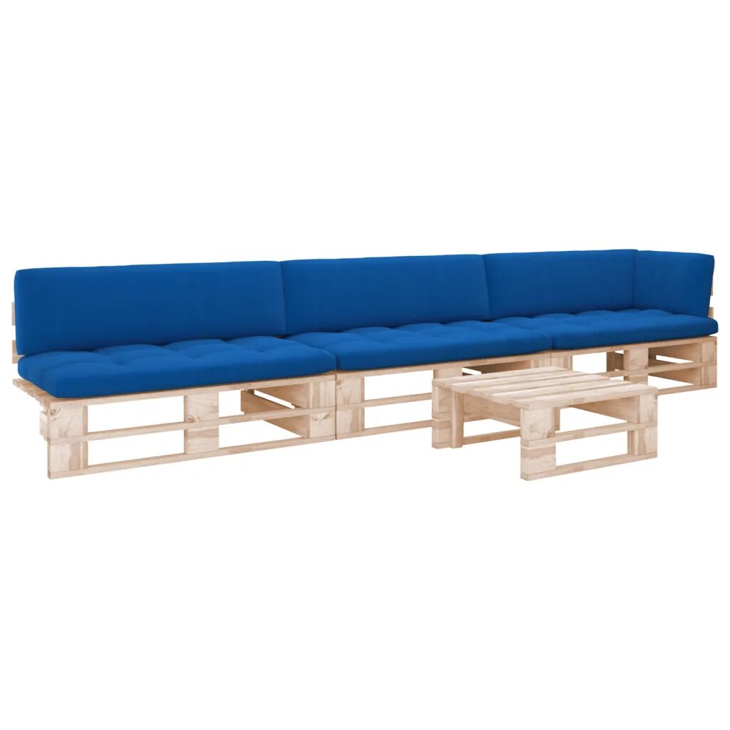 vidaXL 4 pcs conj. lounge paletes c/ almofadões pinho impregnado