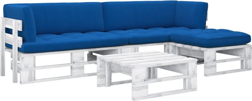 vidaXL 4 pcs conj. lounge paletes + almofadões pinho impregnado branco