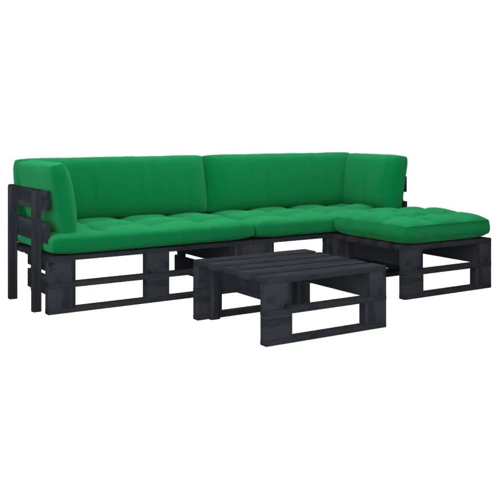 vidaXL 4 pcs conj. lounge paletes c/ almofadões pinho impregnado preto