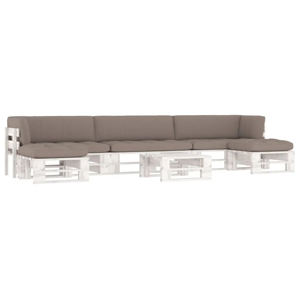 vidaXL 6 pcs conj. lounge paletes + almofadões pinho impregnado branco