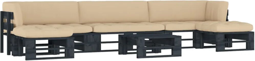 vidaXL 6 pcs conj. lounge paletes c/ almofadões pinho impregnado preto