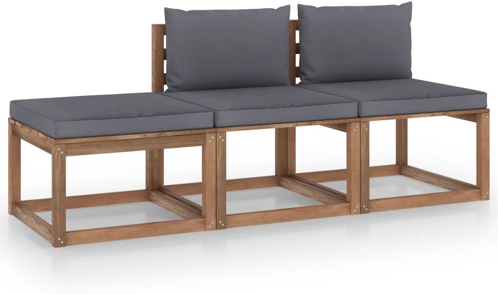 vidaXL 3 pcs conjunto lounge de paletes + almofadões pinho impregnado