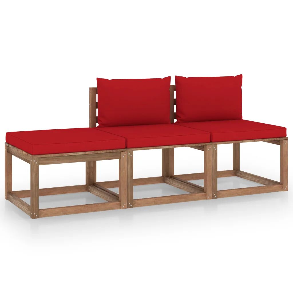 vidaXL 3 pcs conjunto lounge de paletes + almofadões pinho impregnado