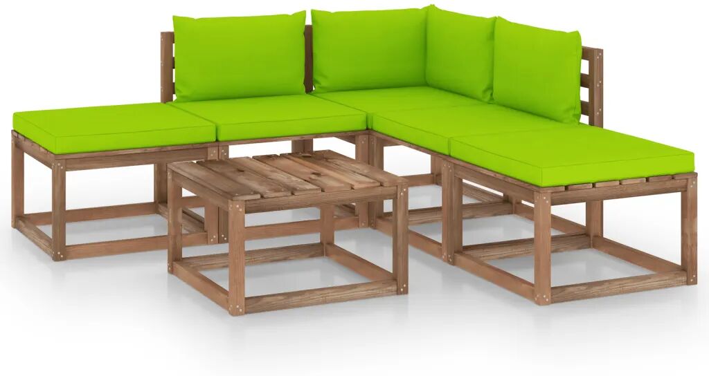 vidaXL 6 pcs conjunto lounge para jardim c/ almofadões verde brilhante