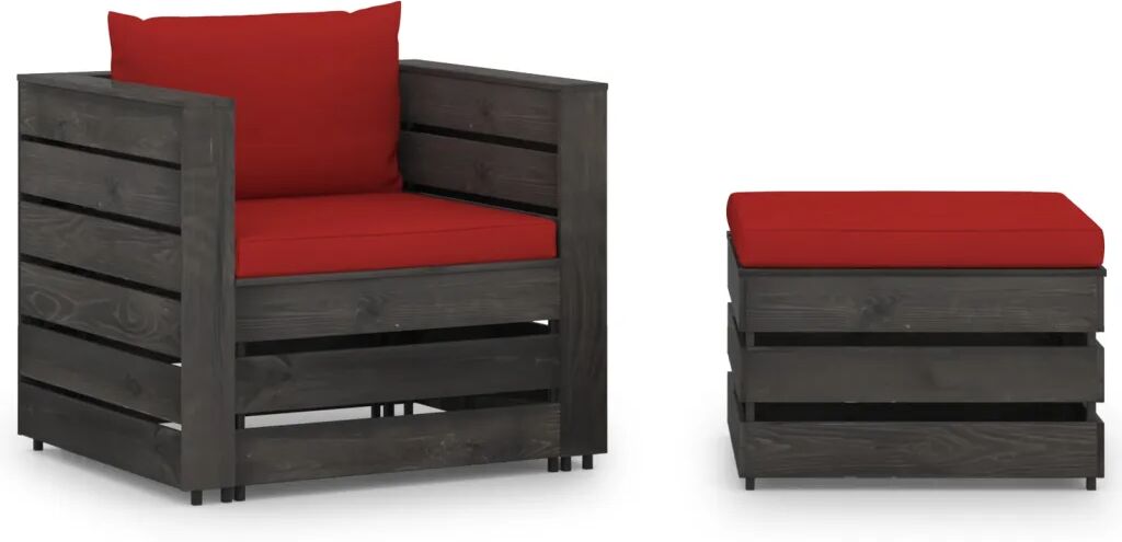 vidaXL 2 pcs conj. lounge jardim + almofadões madeira impreg. cinzento