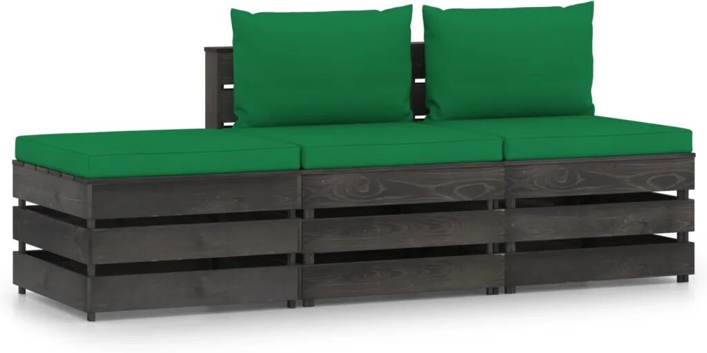 vidaXL 3 pcs conj. lounge jardim + almofadões madeira impreg. cinzento