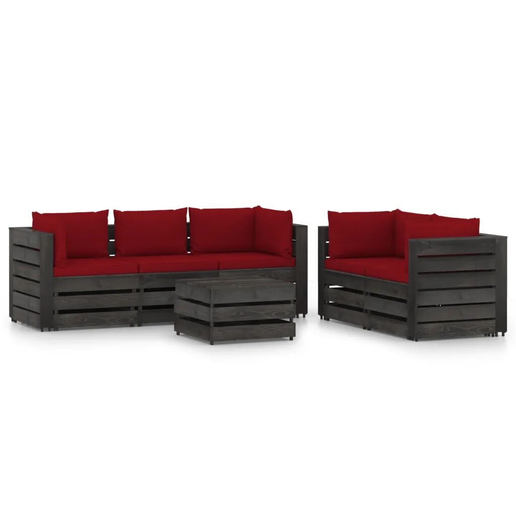 vidaXL 6 pcs conj. lounge jardim + almofadões madeira impreg. cinzento