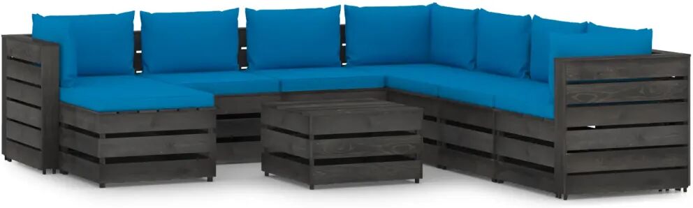 vidaXL 9 pcs conj. lounge jardim c/ almofadões madeira impreg. cinza