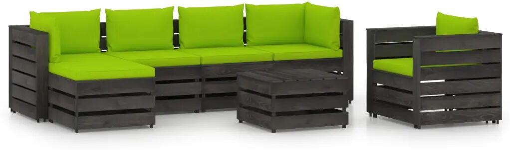 vidaXL 7 pcs conj. lounge jardim + almofadões madeira impreg. cinzento