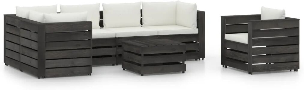 vidaXL 7 pcs conj. lounge jardim + almofadões madeira impreg. cinzento