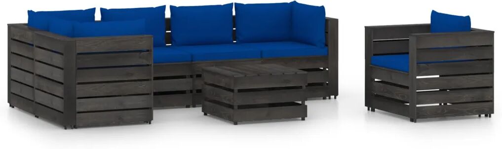 vidaXL 7 pcs conj. lounge jardim + almofadões madeira impreg. cinzento