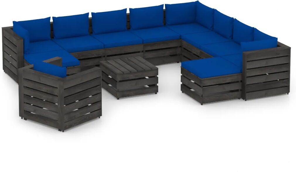 vidaXL 12pcs conj. lounge jardim + almofadões madeira impreg. cinzento