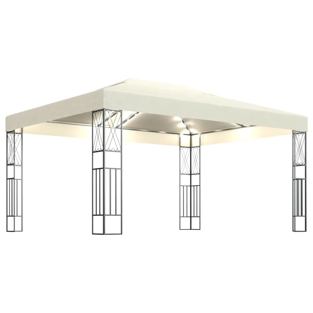 vidaXL Gazebo com cordões de luzes LED 3x4 m tecido cor creme