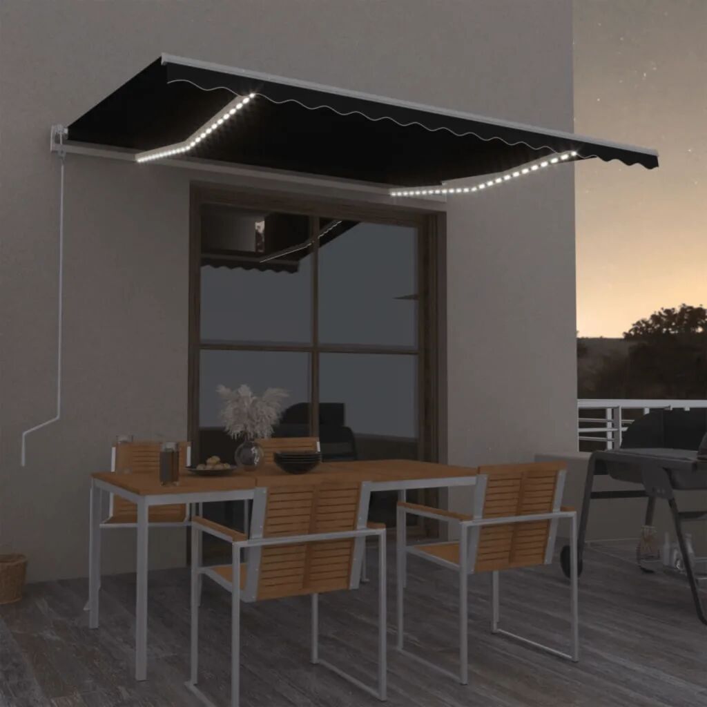 vidaXL Toldo automático com LED e sensor de vento 400x350 cm antracite