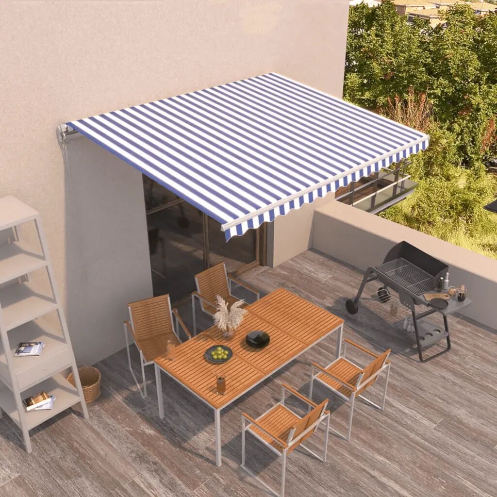 vidaXL Toldo retrátil manual 450x350 cm azul e branco