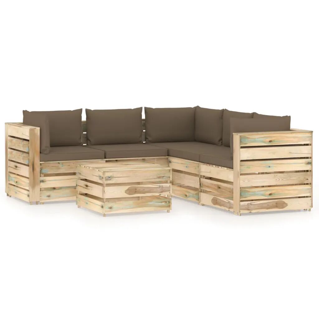 vidaXL 6 pcs conj. lounge jardim c/ almofadões madeira impreg. verde