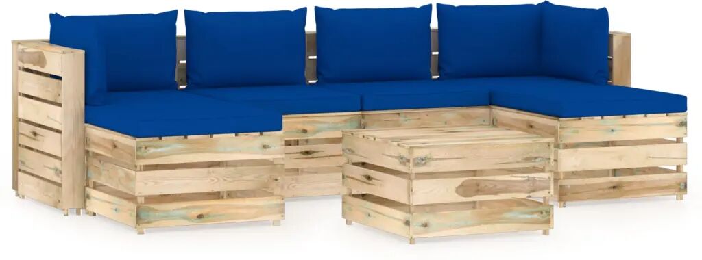 vidaXL 7 pcs conj. lounge jardim c/ almofadões madeira impreg. verde