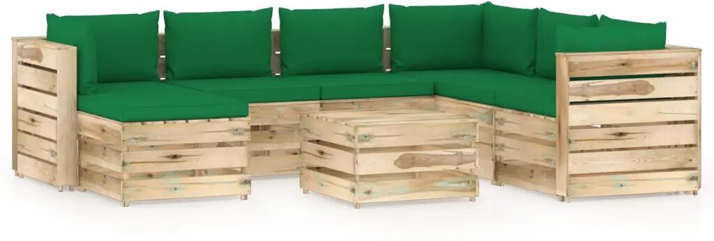 vidaXL 8 pcs conj. lounge jardim c/ almofadões madeira impreg. verde