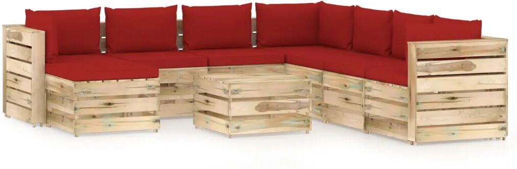 vidaXL 9 pcs conj. lounge jardim c/ almofadões madeira impreg. verde