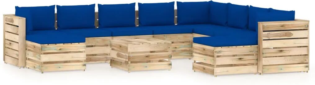 vidaXL 11 pcs conj. lounge jardim c/ almofadões madeira impreg. verde