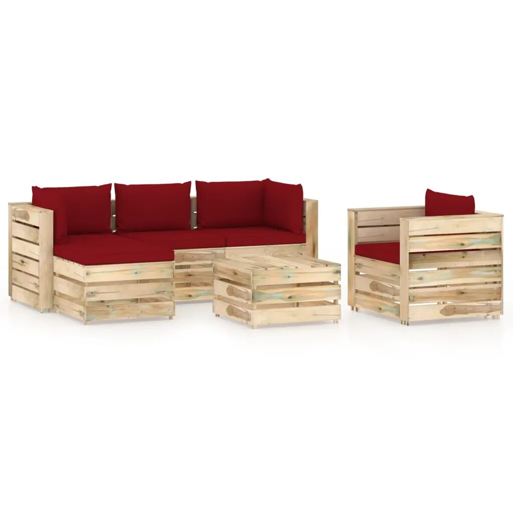 vidaXL 6 pcs conj. lounge jardim c/ almofadões madeira impreg. verde