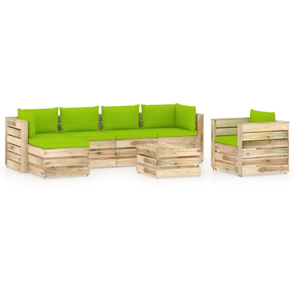 vidaXL 7 pcs conj. lounge jardim c/ almofadões madeira impreg. verde