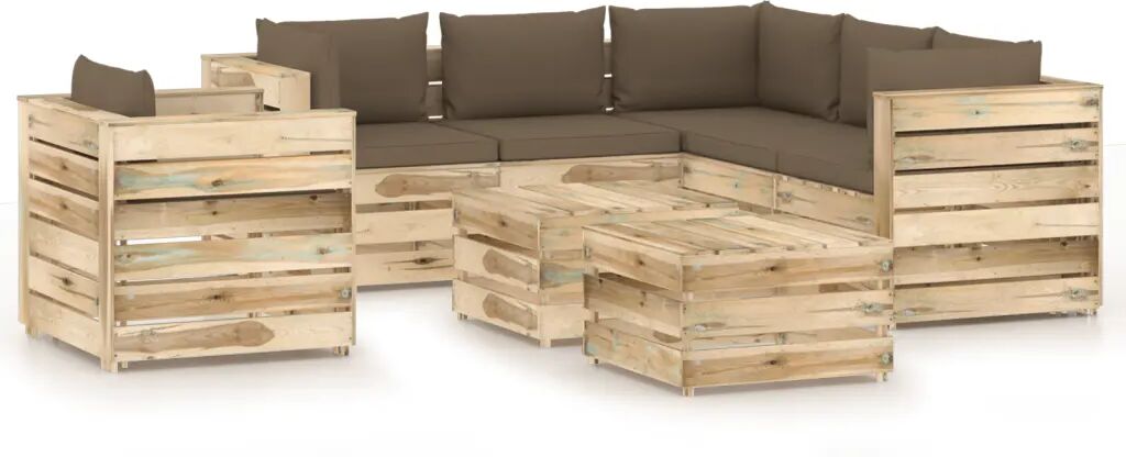 vidaXL 8 pcs conj. lounge jardim c/ almofadões madeira impreg. verde