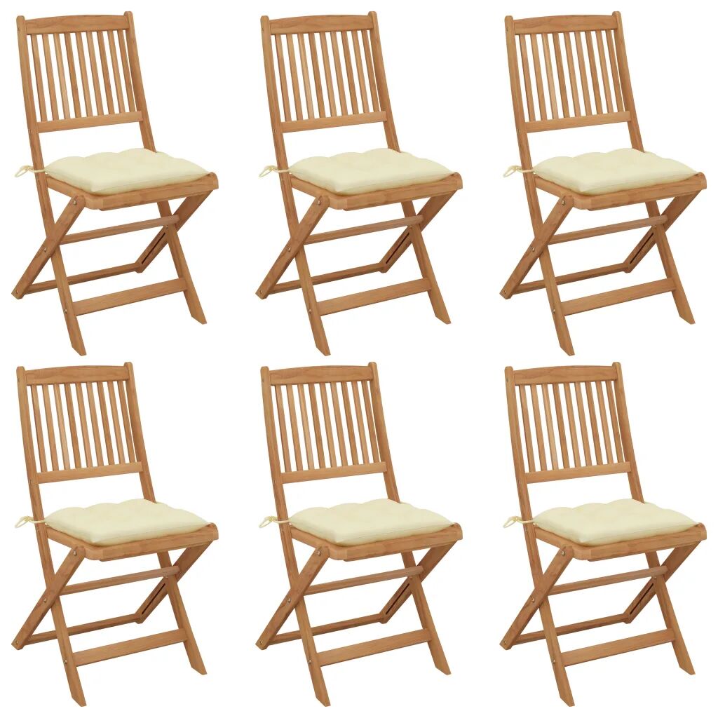 vidaXL Cadeiras de jardim dobráveis c/ almofadões 6 pcs acácia maciça
